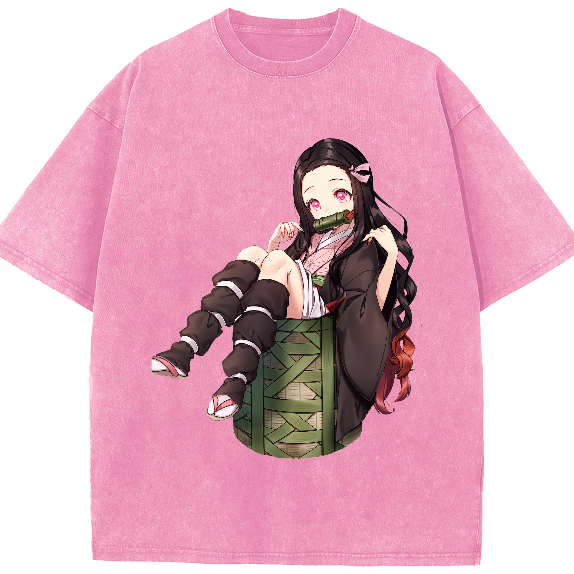 （画像用） 鬼滅の刃（きめつのやいば）竈門 禰󠄀豆子／かまど ねずこ Kamado Nezuko 綿100% ヴィンテージ風 半袖Tシャツ（フロントプリント）